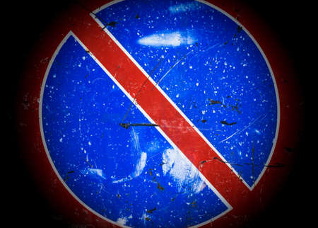 Old no parking sign with scratches and dents. Vintage looking.の写真素材