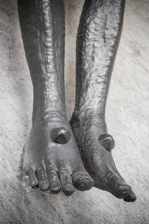 Detail of the feet of Jesus Christ in the Holy Crossの写真素材