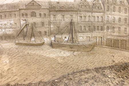 Jesolo, Italy, July 19 2016: sand sculptures exhibition in Jesolo (VE) ITALY. Theme of the show: the European capitals.のeditorial素材