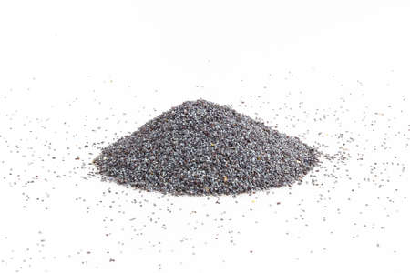 Seeds of poppies isolated on white background.の写真素材