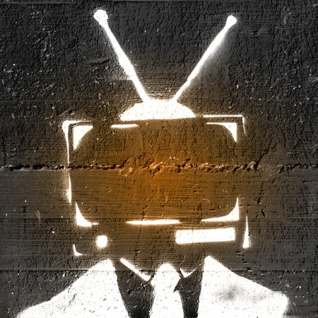 Television on a person's head. Conceptual representation of the mind control on people by media.