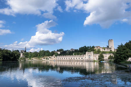 Taccani hydroelectric power plant and Visconteo Castle. Trezzo sull'Adda (MILAN), ITALY - July 21, 2018.のeditorial素材