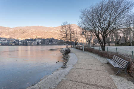 Endine lake completely frozen. Endine Gaiano (BG) ITALY - January 22, 2019.のeditorial素材