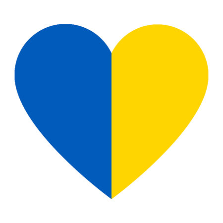 Ukraine flag in the shape of a heart. Peace love heart icon. Love Ukraine flag symbol illustration. Ukraine flag. Official state symbol of country. Official RGB colors.の写真素材