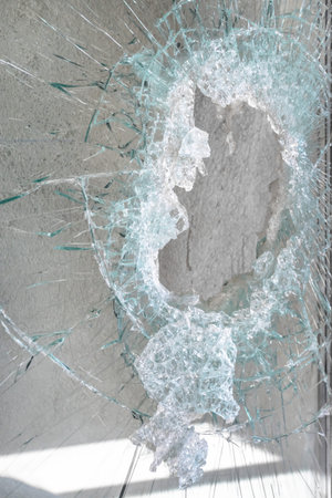 Broken glass. Vandalism concepts and other.の写真素材