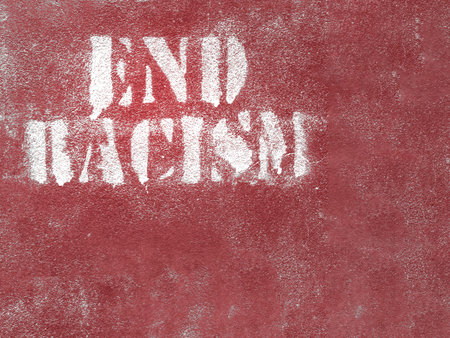 End racism message on wall. END RACISM on red wall. Ideal for concepts and backgrounds. Space for text.の写真素材