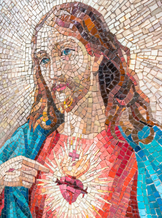 Mosaic portrait of Jesus Christ. Jesus in a recent mosaic made with ancient techniques.の写真素材