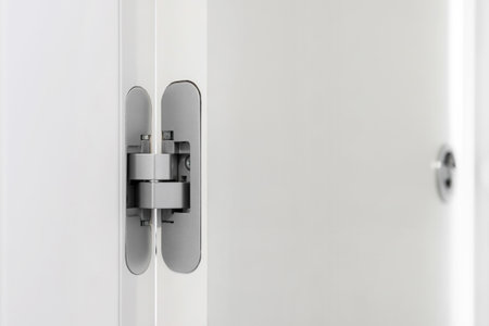 Recessed door hinge. Close-up. Modern and elegant style.の写真素材
