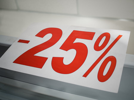 Sticker on the counter -25% discount on goods
