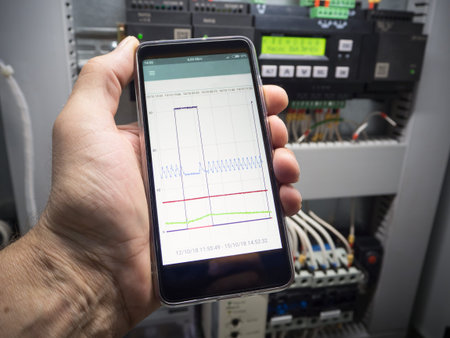 Controller or logic control relay in the electrical Cabinet on the circuit Board.  Modern automation
