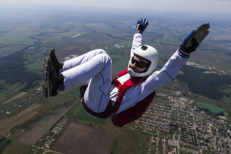 A girl performs in a free fall free style 