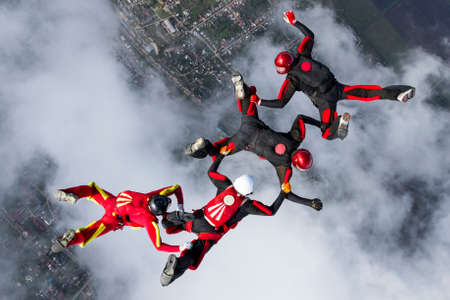 Skydivers in relative work の写真素材