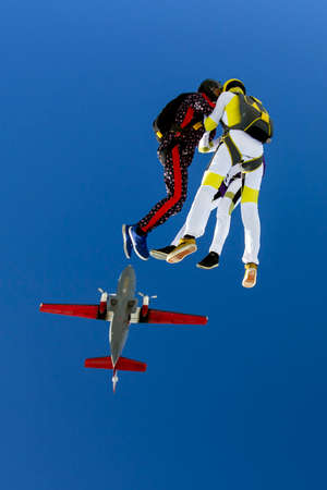 Group collects figure skydivers in freefall.の写真素材