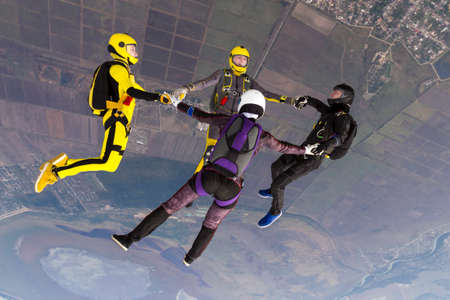 Group of skydivers in freefall.の写真素材