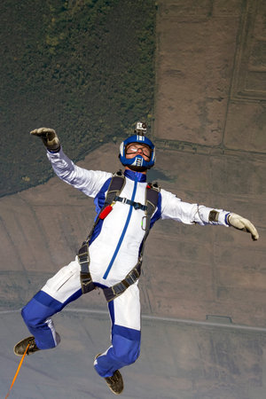 Sportsman skydiver in free style.