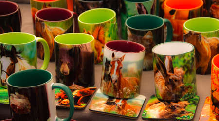 An exhibition of mugs depicting animals.の写真素材