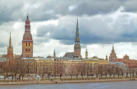 Riga, the old city, view from the river - Daugava.の写真素材