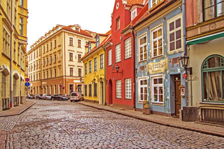 The fabulous beauty and charm of the old streets of Riga.の写真素材