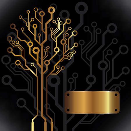 Vector golden circuit board tree backgroundのイラスト素材