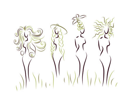 women silhouettes with different hairstyleのイラスト素材