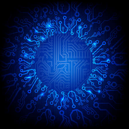 circuit board background with the glowing circleのイラスト素材