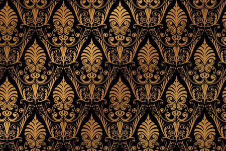 Vector luxury baroque black golden seamless wallpaper patternのイラスト素材