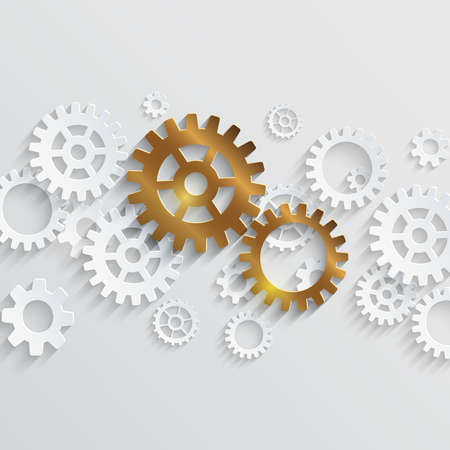Vector outstanding concept. Golden gears standing out of white gears streamのイラスト素材