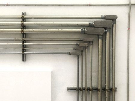 Steel pipe wiring Arrange in order.の写真素材