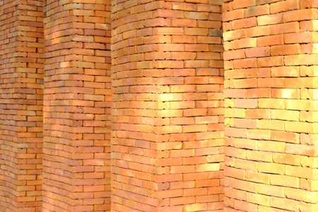 Many columns are made of orange bricks,Pole orange bricks