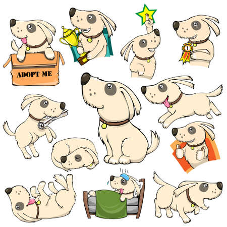 Dog Activities Actions Set Pack Cartoonのイラスト素材