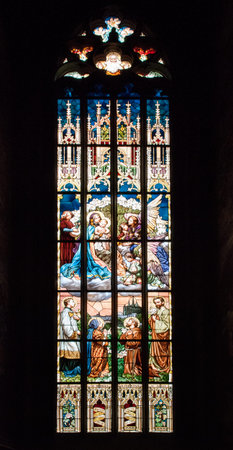 Kutna Hora Santa Barbara Cathedral Glass Windowのeditorial素材