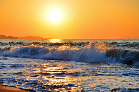 sunset and waves