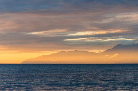 romantic view and beautiful  sunset in corfu islandの写真素材