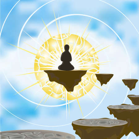 Illustration of the person who has left a physical body which are in the astral world in the course of meditationのイラスト素材