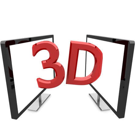 two plasma TV between them the inscription 3D. Computer renderingの写真素材