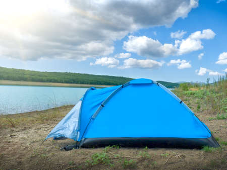 tent by the lake. highlandsの写真素材