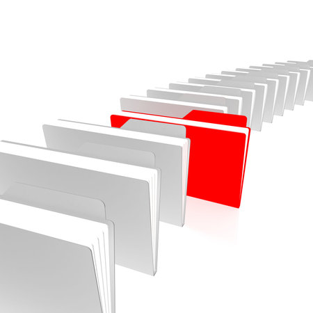 One red and white folders are in a series