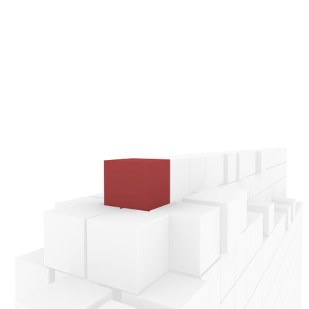 pyramid of white cubes, one red. computer Simulationの写真素材