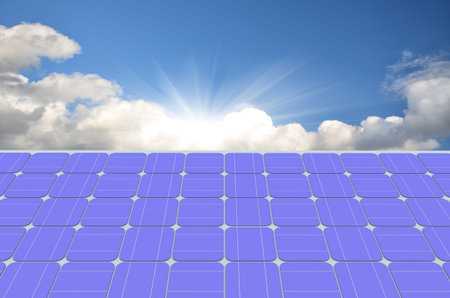 solar panels generate electricity on a clear sunny sky background