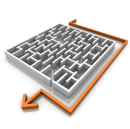 orange arrow is next to the maze. computer Simulationの写真素材