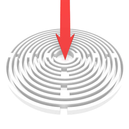 arrow points to the center of a circular maze. computer Simulationの写真素材