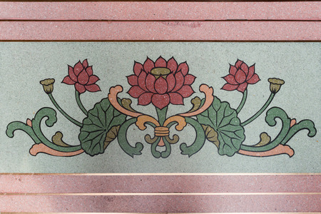 Art Chinese style painting on the temple wall, chinese lotus painting on Chinese temple wallの写真素材