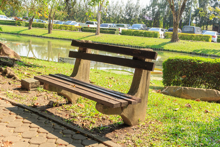 Wooden Bench in the parkの写真素材