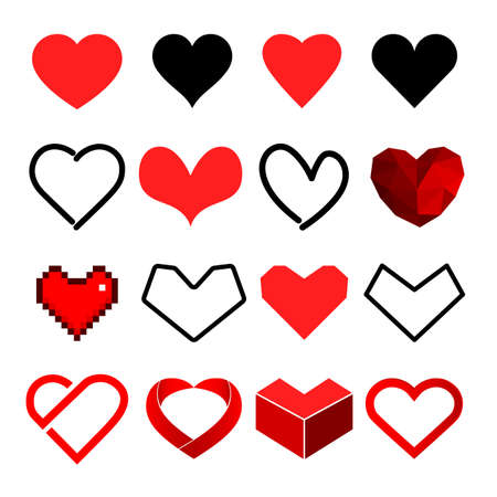 Collection Element of cute heart icon symbol set simple vector illustration various styles suitable for design graphic, card, sticker, banner Or show love and care such as Valentine's day 14 February.のイラスト素材