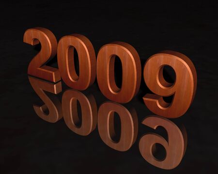 A 3D computer generated wooden 2009 with reflection on milky glas.の写真素材