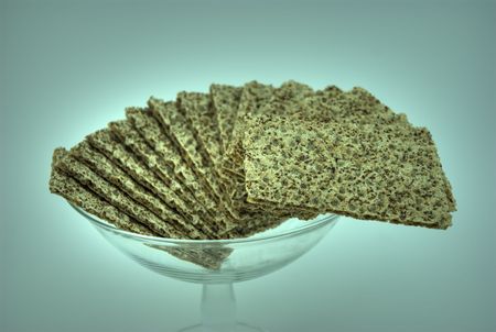 Hdri of several slices of crispbread in a dishの写真素材