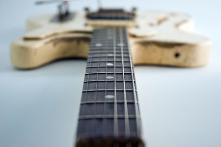 A heavily used electric guitar. Focus on 5th fret.の写真素材