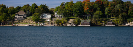 Collection of waterfront cotages and homes in the Thousand Islands, St. Lawrence River area,