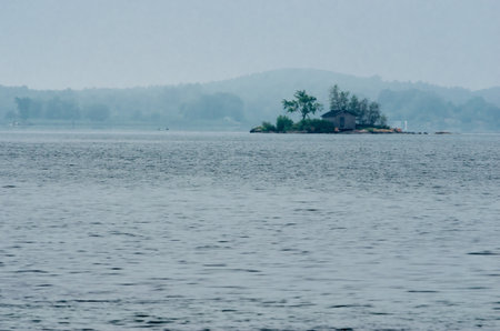 St. Lawrence River Island Surrounded by Fogの写真素材