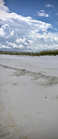 Sandy beach with cloudy skiesの写真素材